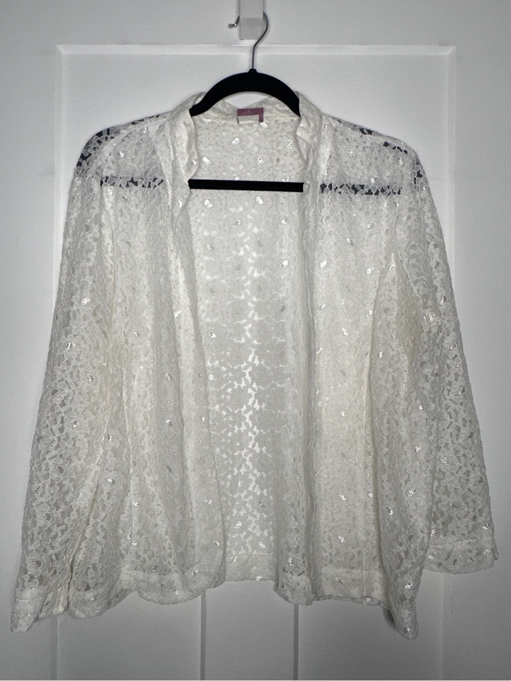 Tudor Court White Sequin Lace Open Cardigan